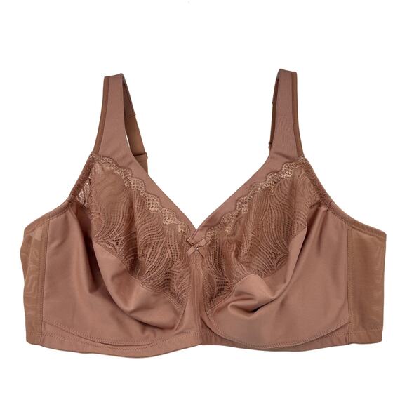 Glamorise Bra Size 50D Cafe MagicLift Natural Shape Support Wire Free Lace Trim - Picture 1 of 7